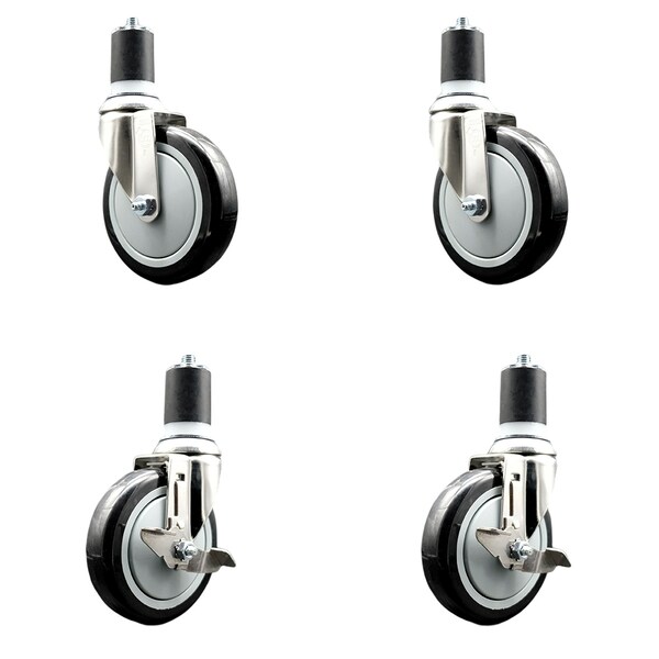 Service Caster 5 Inch 316SS Black Poly Swivel 1-7/8 Inch Expanding Stem Caster Brake SCC, 2PK SS316EX20S514-PPUB-BLK-2-TLB-2-178 - main